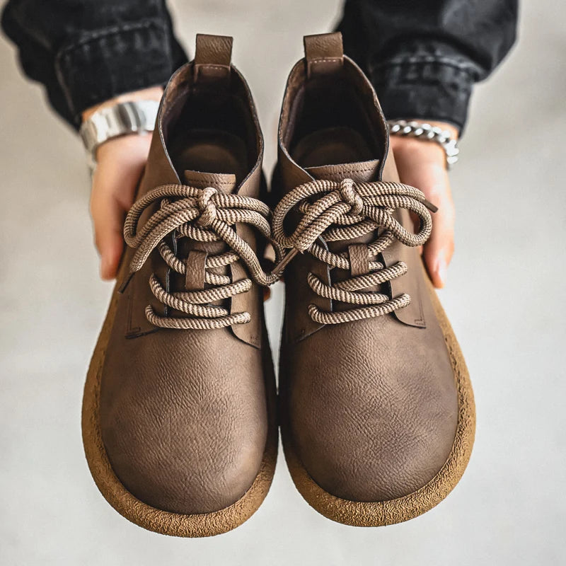 Outdoor Leather Men Casual Shoes British Style High Quality Ankle Boots High Top Man Work Boots Comfortable Walking Sneakers