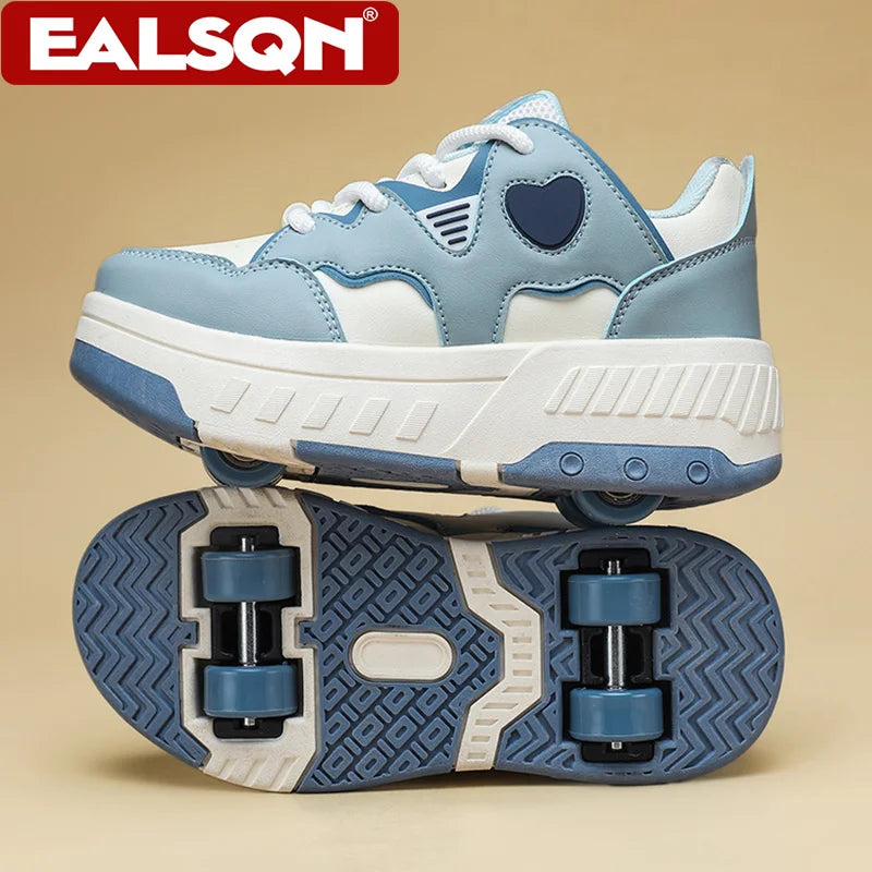 Kids Roller Skate Shoes Fashion Casual Sports Children 4-Wheels Outdoor Sneakers for Boys and Girls Gift