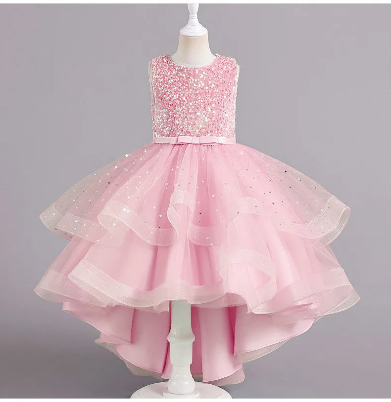 Flower Girls Princess Sequins Baby Wedding Christmas Party Trailing Dress Teenager Children Kids Elegant Vestidos for 3-15Years