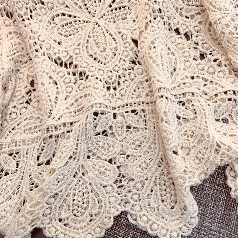 2024 Summr New Versatile Retro Sweet Lace Cut-out Crochet Shawl Cropped Top Summer Three Quarter-sleeve Hollow Out Top