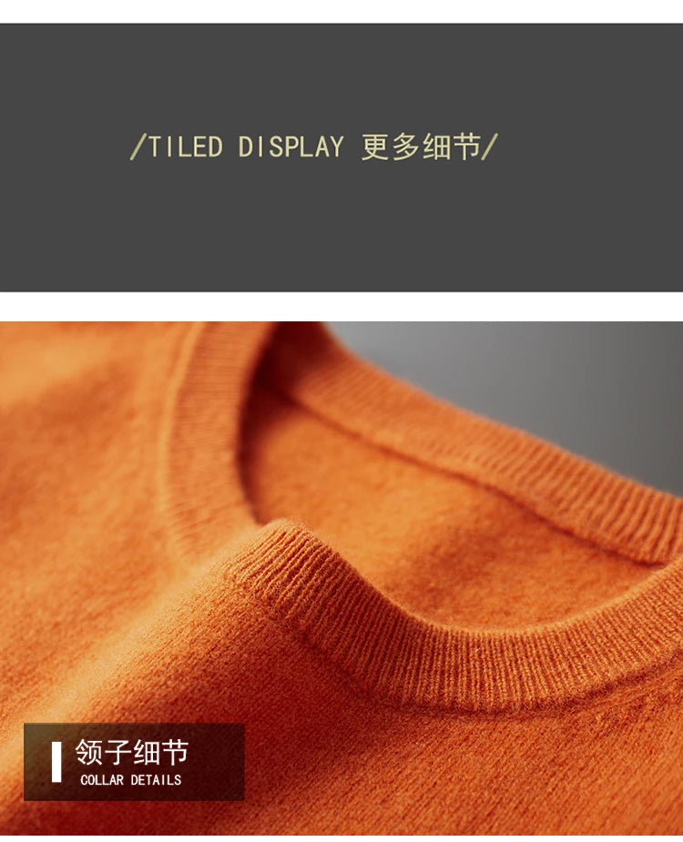 100% Merino Wool Sweater Men's O Neck Pullover Tops One-piece ready-to-wear Autumn Winter Solid Color Sweater Versatile Basic