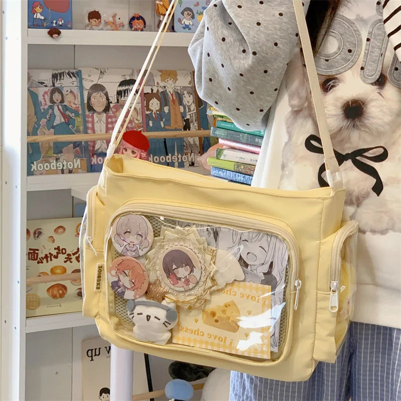 Trendy Transparent Simple Crossbody Bag for Girls Large Capacity School Shoulder Bag Comfortable and Versatile Texture Ita Bag