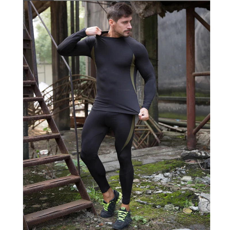 ESDY Fleece Thermal Underwear Men Autumn Winter Warm Long Johns Fitness Sports Compression Breathable Leggins Thermo Tracksuit