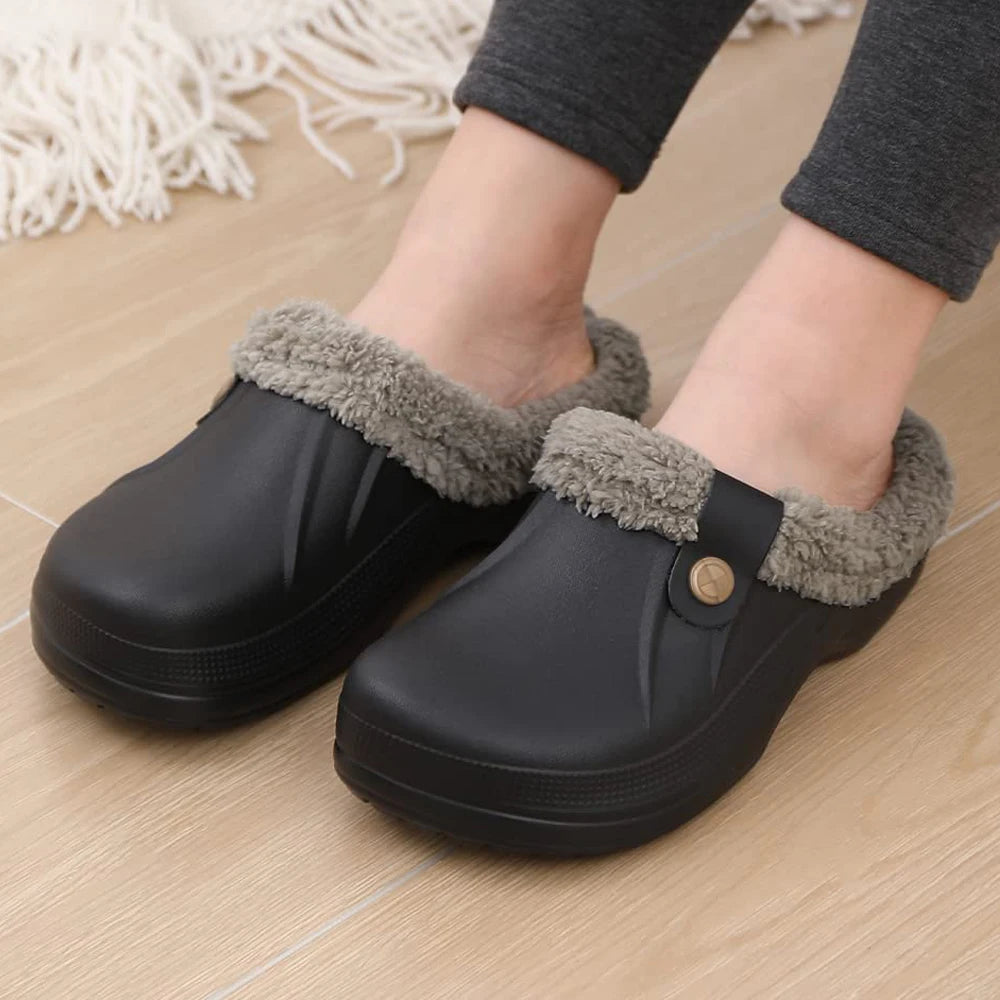 Crestar New Home Warm Slippers For Women Men Winter Soft Plush Slippers Female Clogs Outdoor Waterproof Non-slip Cotton Slippers