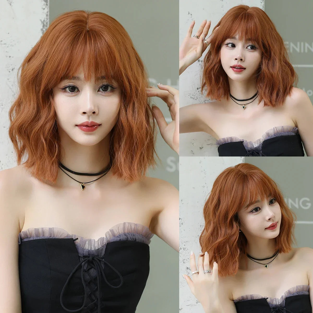 NAMM High Density Synthetic Middle Part Blonde White Wig For Women Daily Short Wavy Bob Wigs With Curtain Bangs Glueless Wig