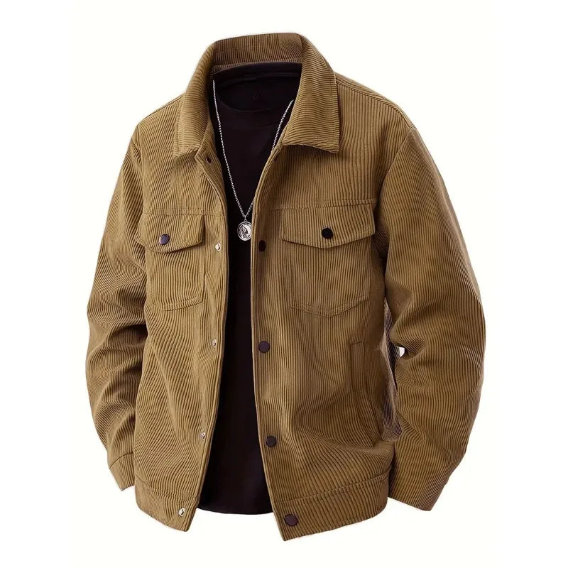 Men's Corduroy Trucker Jacket Casual Button Down Long Sleeve Lapel Collar Pocketed Coat for Daily Wear Streetwear Outfits