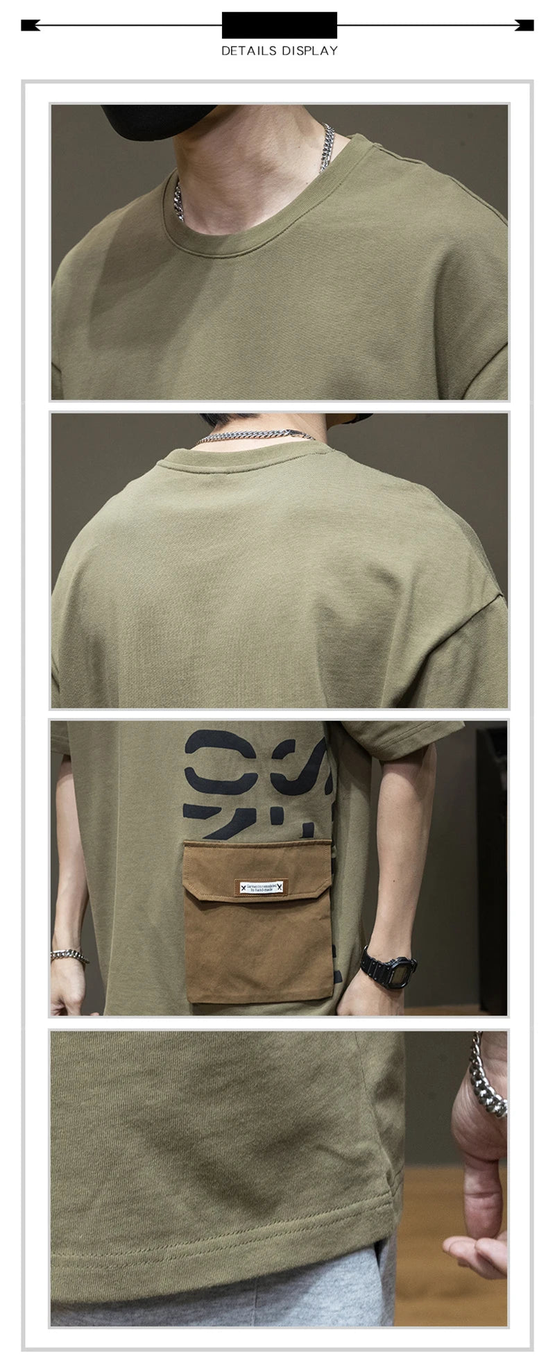 Summer Men's Short Sleeve Letter Printed T-shirt With Cargo Pocket Casual Cotton O-Neck Tops Y2K Streetwear Oversized Tee Shirts