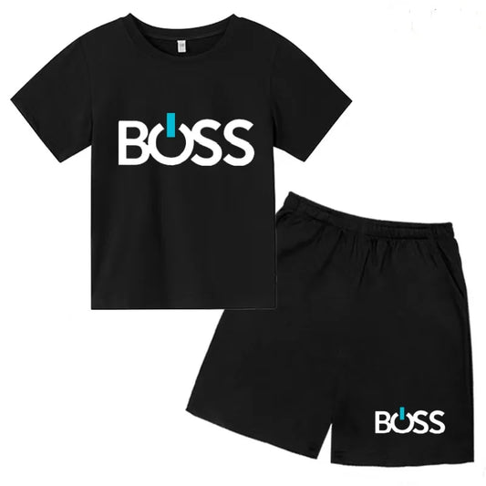 Kids Summer Sportswear 3-12 Years New Letter Fashion T-shirt Coat Boys Girls Toddler Short-sleeved+Shorts Casual Cool Sports Set