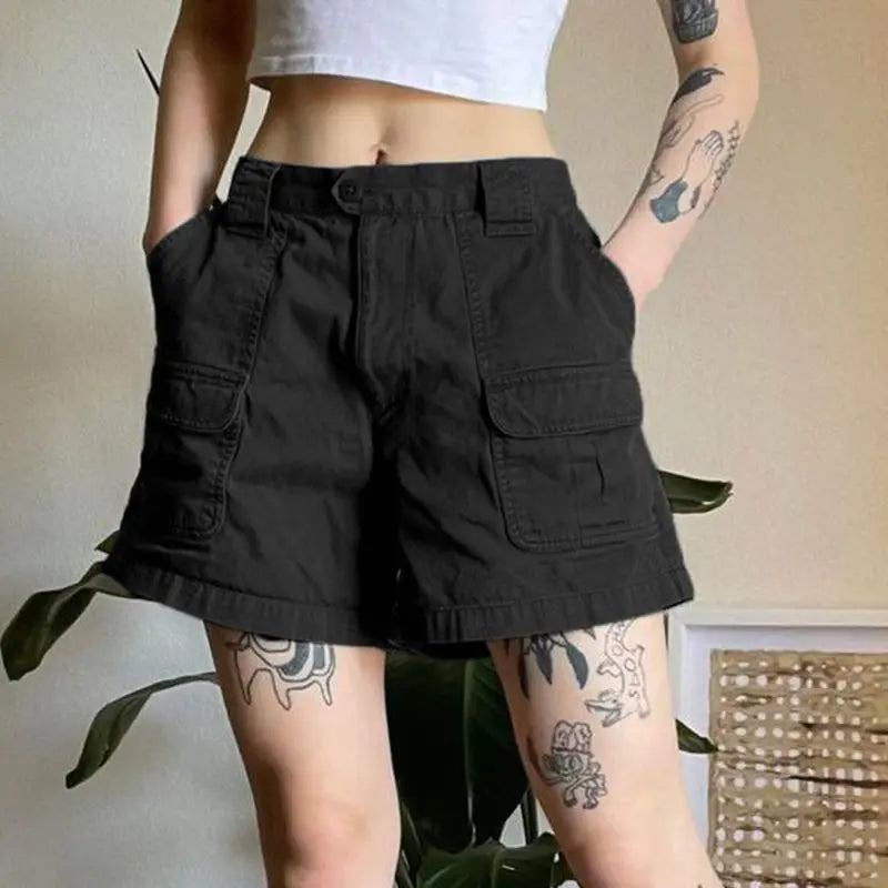 Straight Cargo Shorts Women Fashion American Retro Simple Leisure All-match Hot Summer Streetwear Mid Waist Pockets Designer Ins