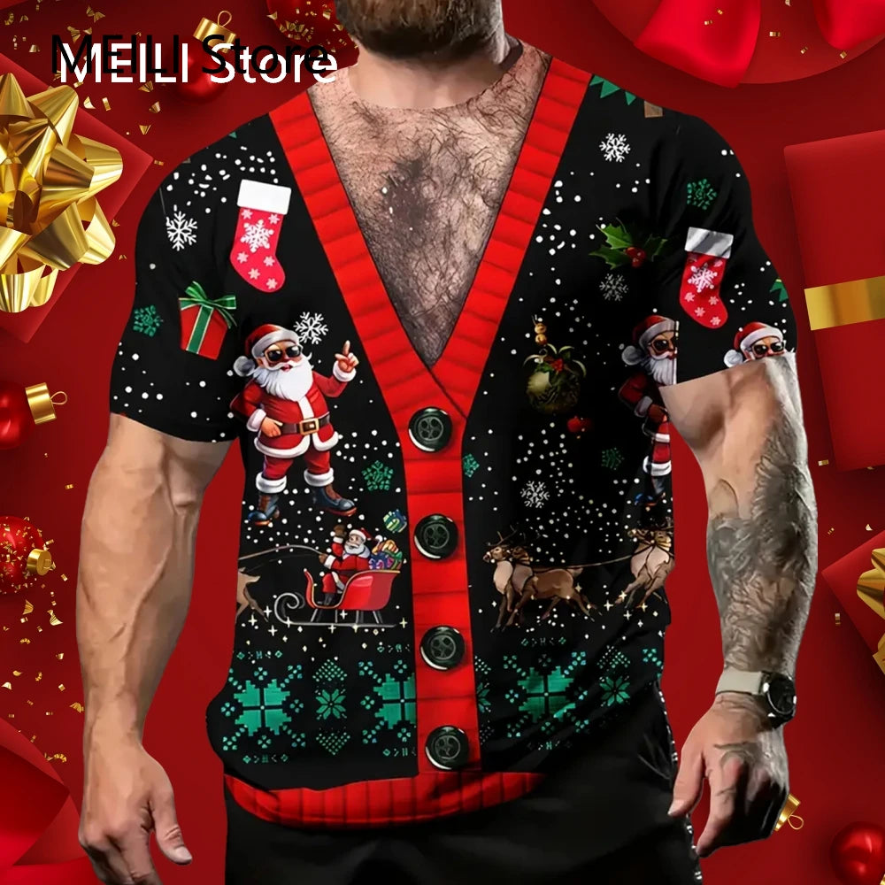 Christmas Men's T Shirt 3D Print Casual Short Sleeve Tees Street Fashion Crew Neck Pullover Male Oversized Clothing Sweatshirt