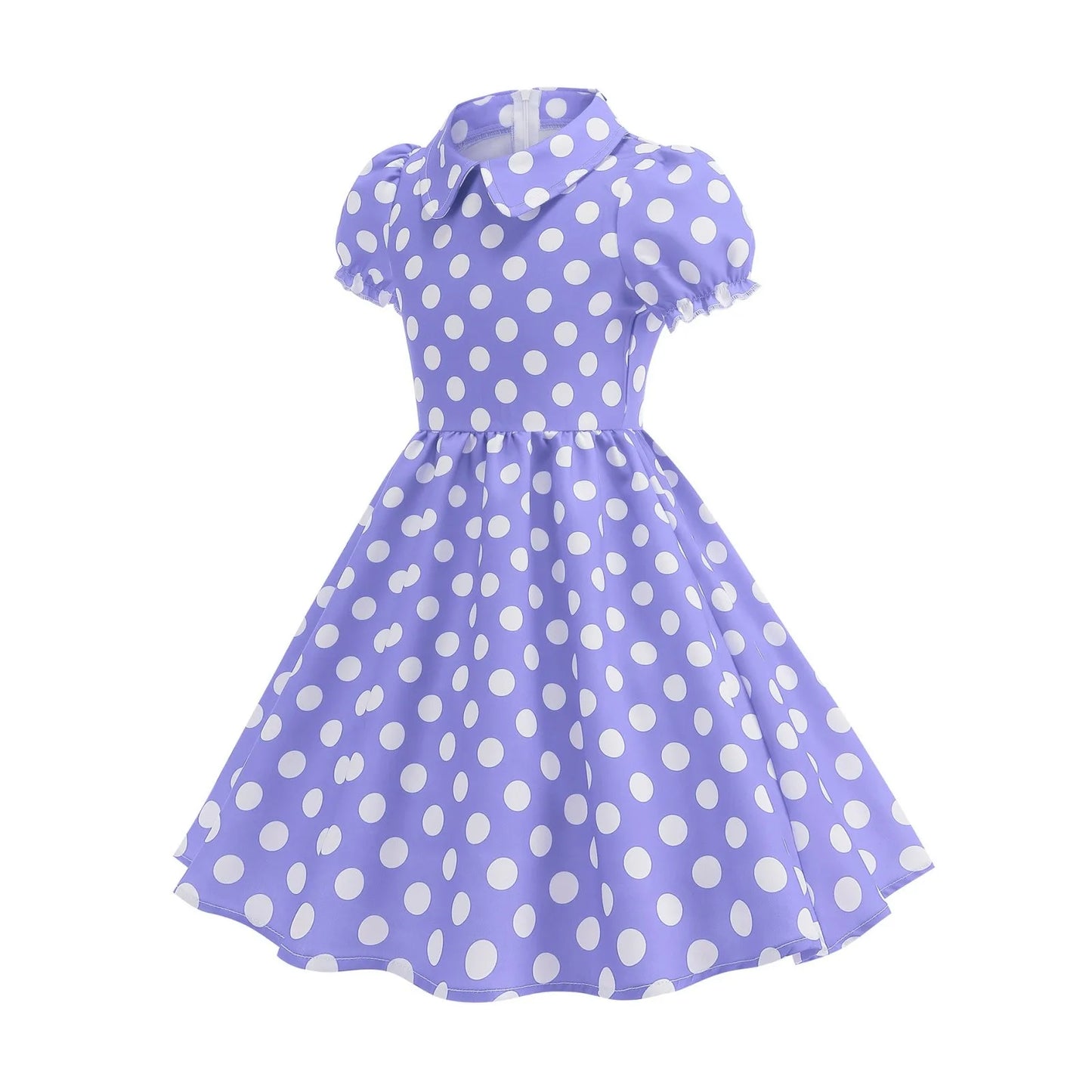 New Fashion Kids Dress For Girls Polka Dot Short-sleeved Children Dress With Baby Collar Daily Girls Casual Costume