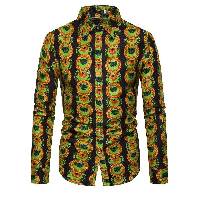 African Traditional Print Men's Shirts Casual Single-Breasted Blouses Long Sleeve Shirt Streetwear Trend Lapel Tops Men Clothing