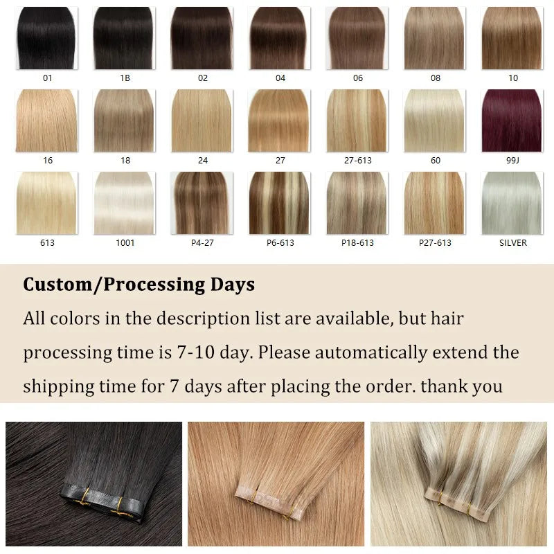Long Flat Weft Invisible Tape Bundles Human Hair PU Skin Weft Hair Extension Injected Seamless & Glueless Tape On Hair Weft