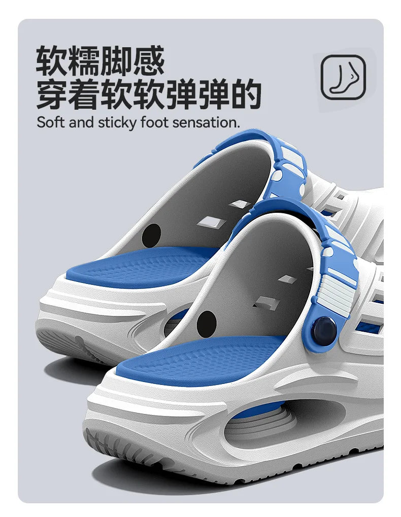 Thick-soled hole shoes for men, summer outdoor toe-caps slippers, sports sandals with anti-slip and sand-crawling feeling