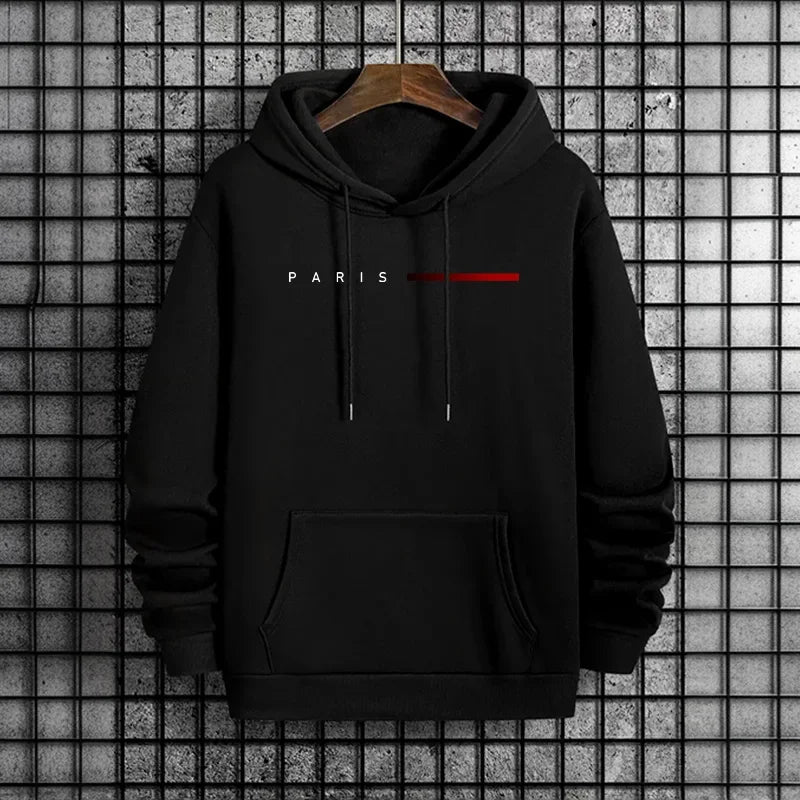 Trendy Mens Hooded Sweatshirt 2025 Urban Street Style Paris Hip Hop Fashion Hoodie Male Casual Cool Outerwear Autumn Winter Coat