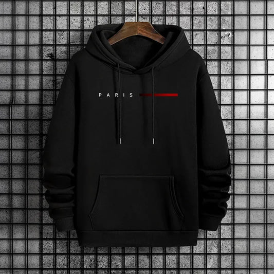 Trendy Mens Hooded Sweatshirt 2025 Urban Street Style Paris Hip Hop Fashion Hoodie Male Casual Cool Outerwear Autumn Winter Coat