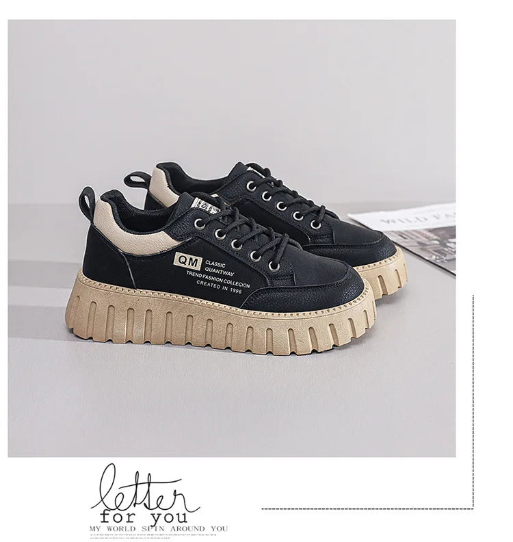 2026 New Style Women's Spring Casual Shoes Campus Style Student Designer Platform Shoes Fashion Women Versatile Leather Sneakers