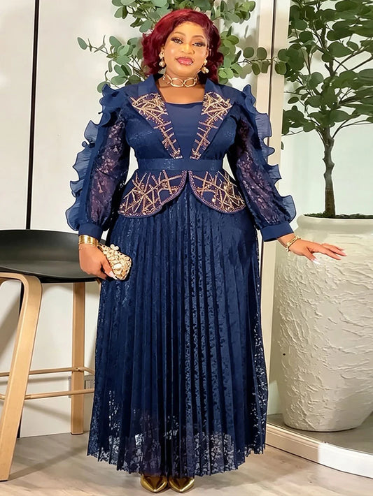 African Dresses For Woman Luxury Pleated Long Dress Ankara Dashiki Outfits Wedding Party Evening Gowns Dubai Turkey Kaftan Abaya
