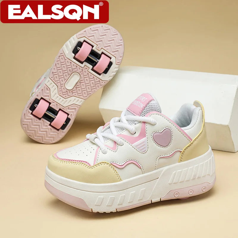 Kids Roller Skate Shoes Fashion Casual Sports Children 4-Wheels Outdoor Sneakers for Boys and Girls Gift
