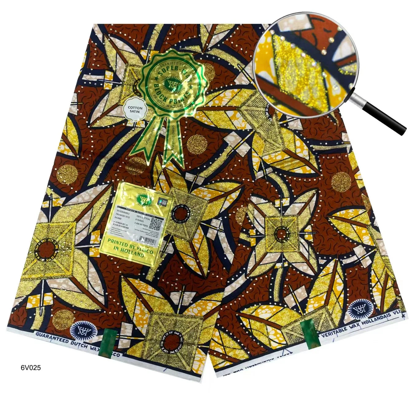 African Wax | Fabric Wax WIth Stones | Wax Block Fabrics For Women Dress, 6 Yards Wax Tissu