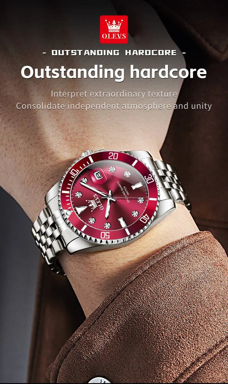 OLEVS Men's Watches Luxury Brand One-Way Timing Rotation Bezel Analog Original Quartz Watch for Men Submarine Series Wristwatch
