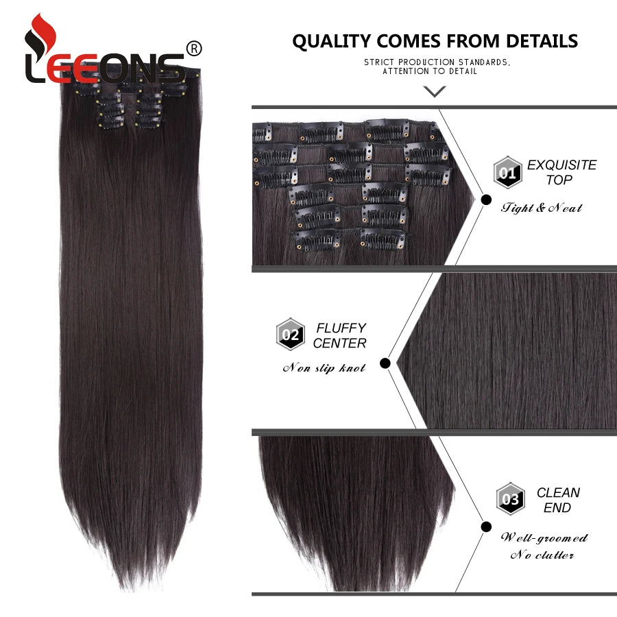 22 Inches Synthetic Long Straight Hairstyle 16 Clips 6Pcs/Set Hair Extensions Blonde Black Hairpieces Heat Resistant For Women