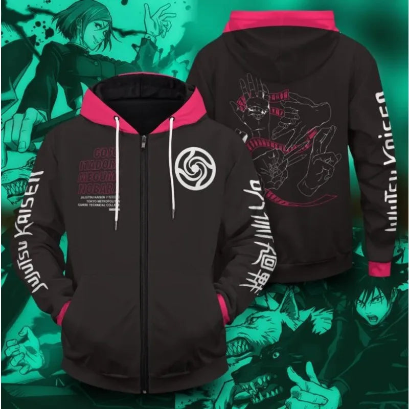 New Anime Jujutsu Kaisen Washed Hoodie 100% Cotton Vintage Printed Long Sleeve Men's Clothing Fashion Casual Hip Hop Sweatshirt