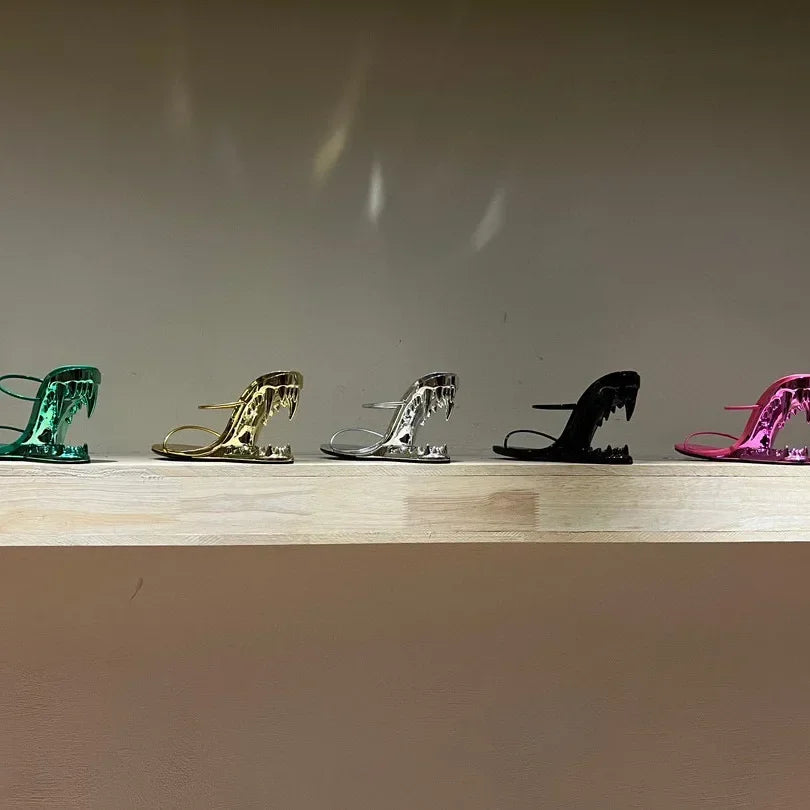 Spring Fashion Show, Teeth Shaped Heels, High Heels with Exposed Toes, Sloping Heels, Round Toe Fashion Women's Shoes