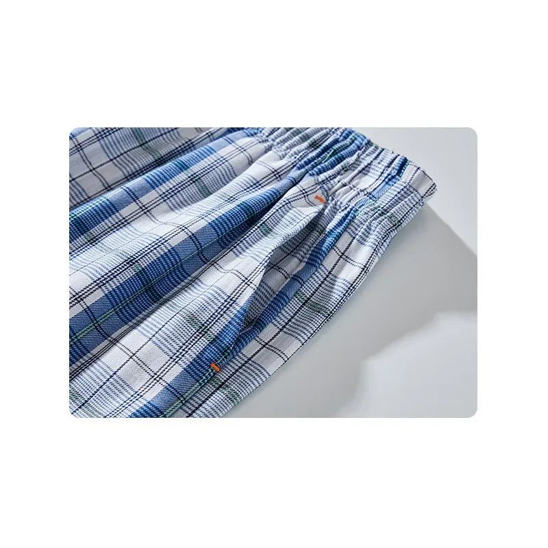 Spring Summer High Quality Pants Men 100% Cotton Sleep Bottoms Male Plus Size Night Trousers Men Casual Loose Plaid Home Pants