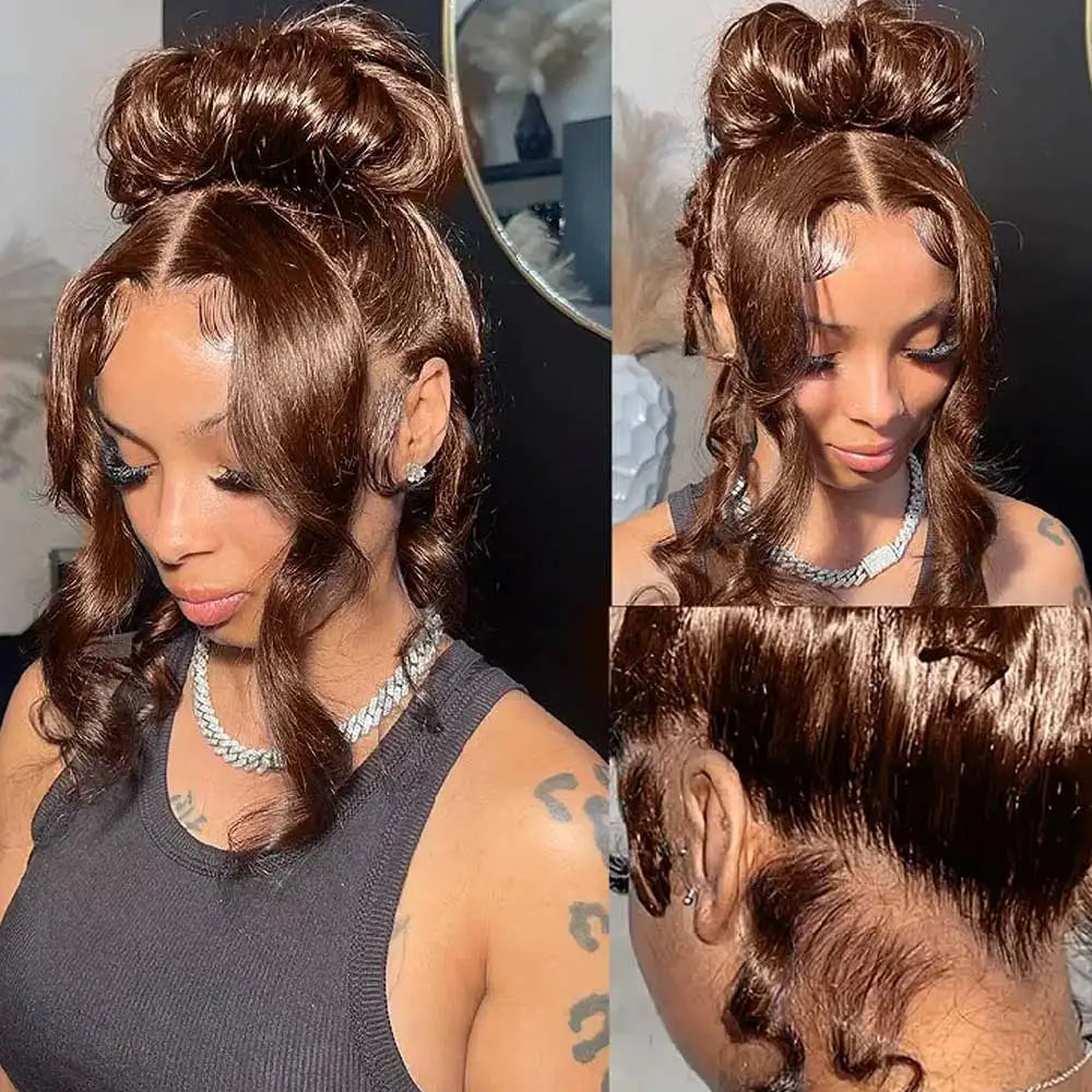 Invisi Strap 360 Full HD Lace Wig 250 Density Glueless Human Hair Wig Chocolate Brown Lace Front Wig Body Wave Frontal Wig