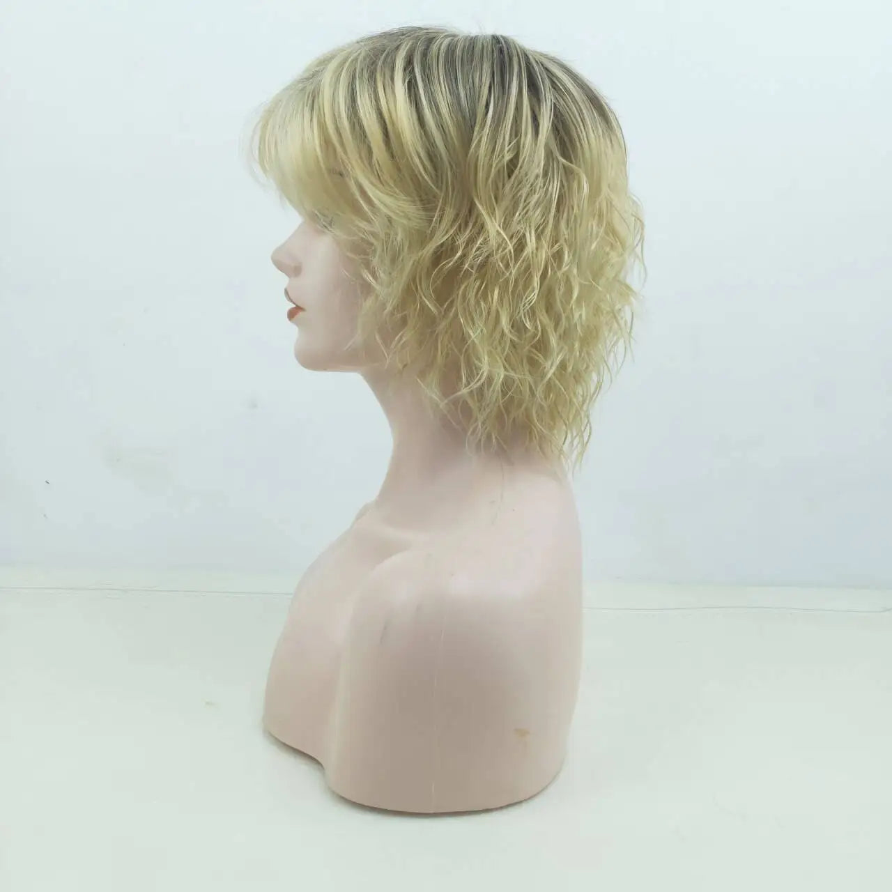HAIRJOY Synthetic Hair Short Black Blonde Ombre Wigs for Women Synthetic  Wig Curly with Bangs