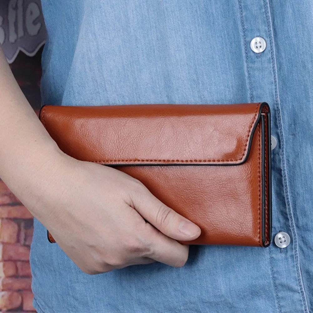 Slim Genuine Leather Women Long Wallet Large Capacity Female Coin Purse Portable Clutch Bag Cowhide Wallet for Women