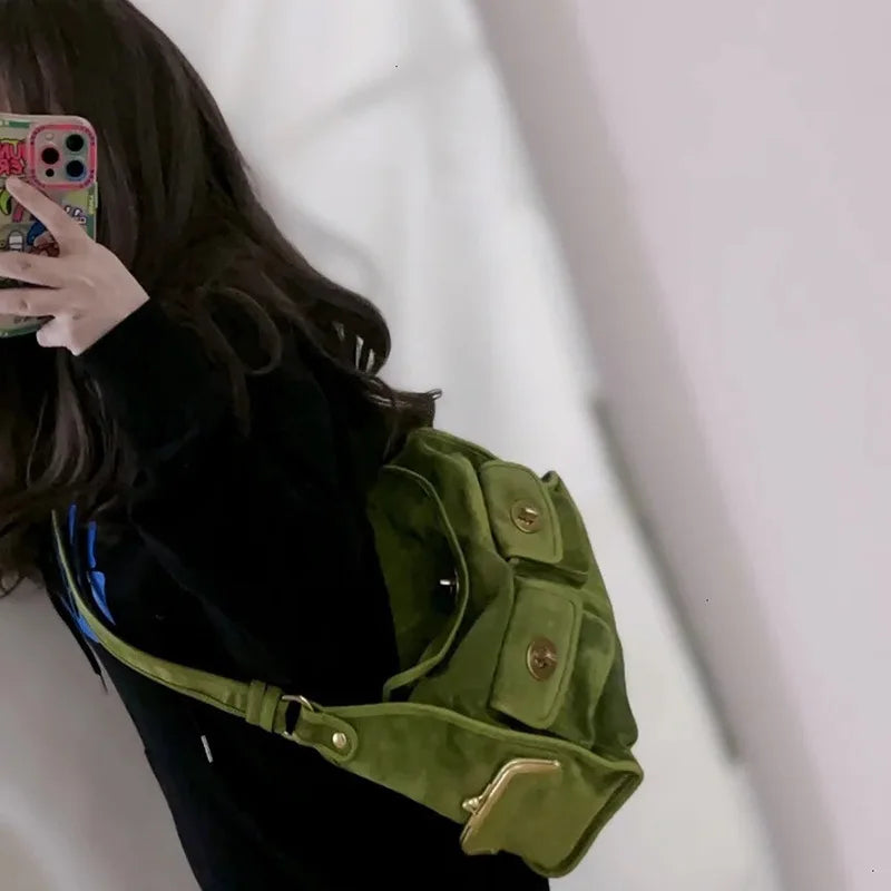 Casual Commuter Large Capacity Suede Pillow Bag Single Shoulder Crossbody Bag Vintage Style Polyester Lining Zipper Closure