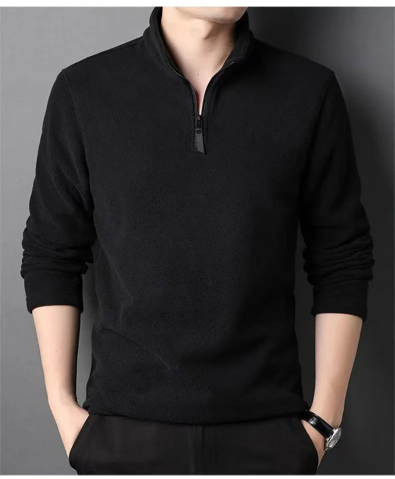 Men's insulation Polo Shirts 2026 Autumn Winter Standing Neck Half Zip Long Sleeve Fashion Versatile Sweatshirt Tees thicken Top BAZAARHUBO
