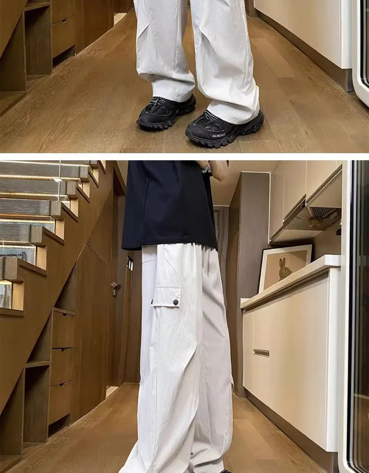 American Style Workwear Men's Summer Lightweight Tall Quick-Dry Trousers with Pleats for Hiking and Paratrooper