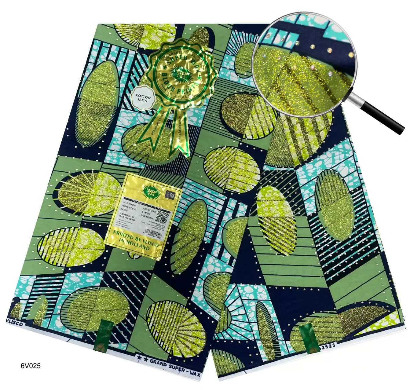African Wax | Fabric Wax WIth Stones | Wax Block Fabrics For Women Dress, 6 Yards Wax Tissu