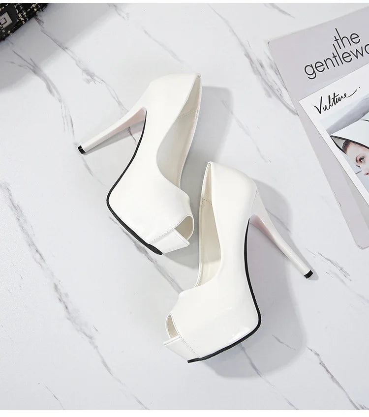 Women Pumps Sexy Platform Peep Toe Shoes 14cm Thin High Heels Stiletto Patent Leather Fashion Party Nighclub Wedding Dress Shoes