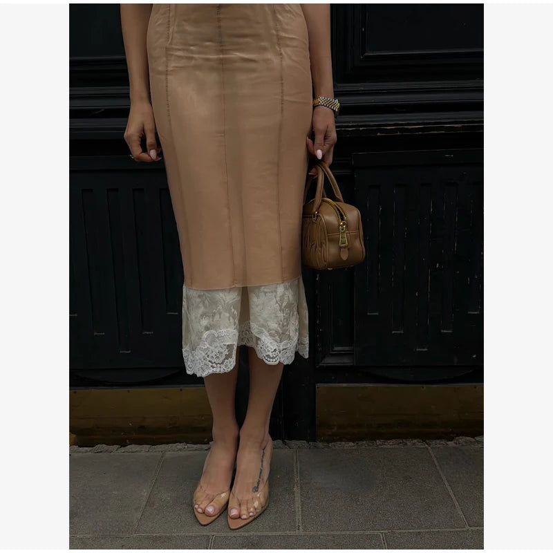 Women Sheer Mesh Overlay Midi Dress Waist Cinched Sleeveless Spaghetti Strap 2026 Summer Accessories Trendy Classy Lady Outfits