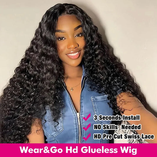 13x6 Brazilian Deep Wave Transparent Lace Front Human Hair Wigs For Women Pre plucked Wig No Glue Precut Lace Wig Isee Remy Hair