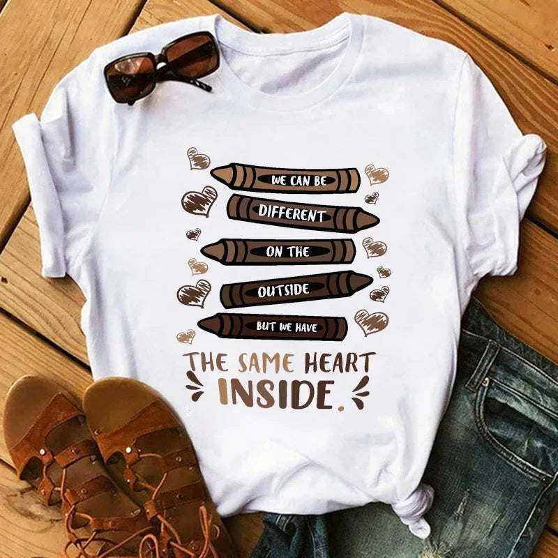 Fashion Print T-shirt Kawaii Melanin T Shirt Women Funny Black African Curly Hair Girl Graphic Tees Aesthetic Tshirt Female