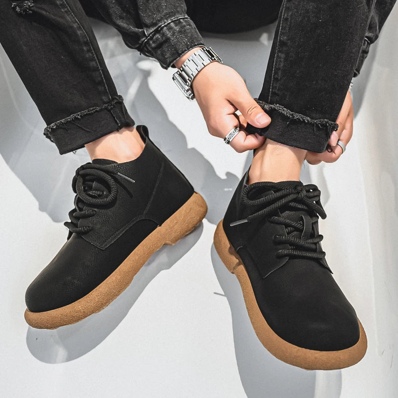 Outdoor Leather Men Casual Shoes British Style High Quality Ankle Boots High Top Man Work Boots Comfortable Walking Sneakers