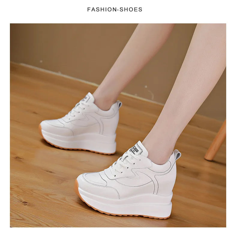 Women's Sneakers Genuine Leather Womens Casual Shoes Thick Sole Increase Height 10cm Women Sneakers Breathable Shoes Botas Mujer