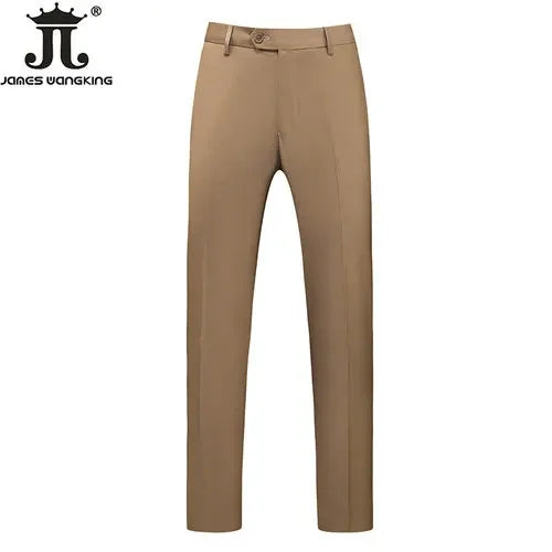 British Style Solid High Waist Trousers Men Formal Trousers High Quality Slim Fit Business Casual Suit Pants Groom Wedding Dress