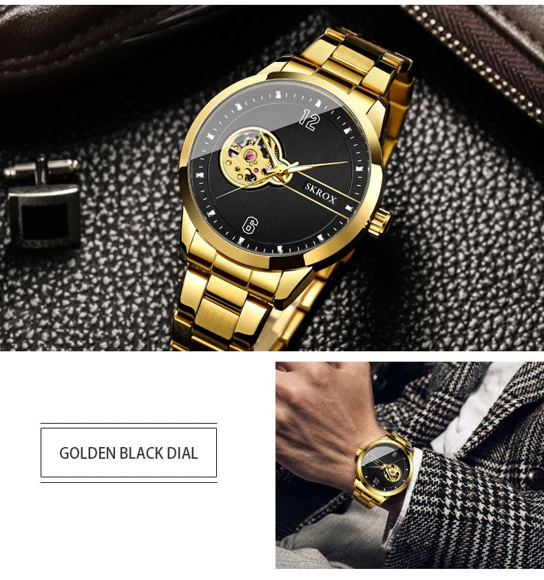 Original Genuine SKROX High-end Luxury Stainless Steel Skeleton Automatic Mens Watch Mechanical Waterproof Elegant Wrist Watches