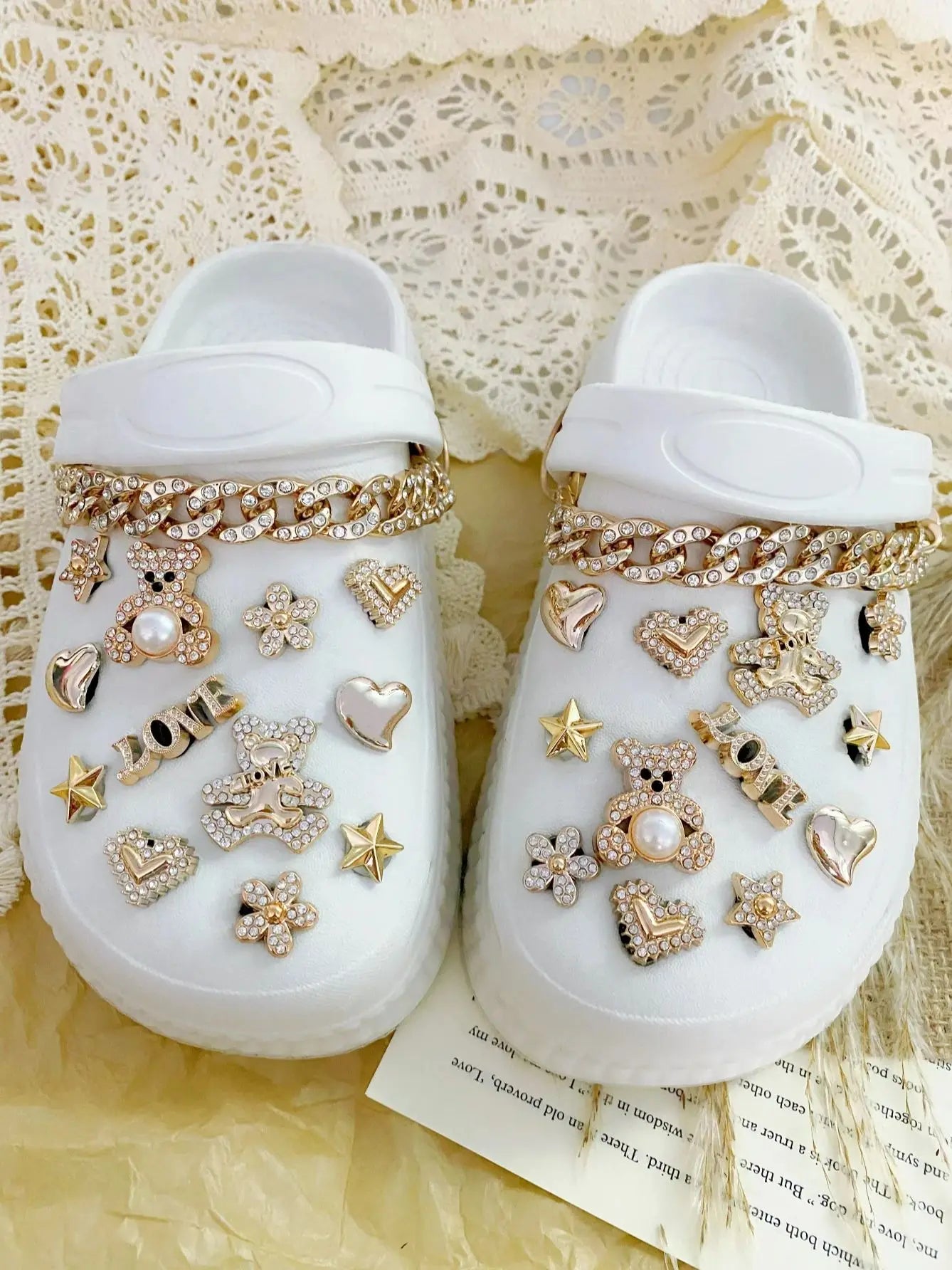 26pcs Detachable Fully Rhinestone Small Bear Shoe Charms, Suitable For Clogs, Beach Sandals & Slippers
