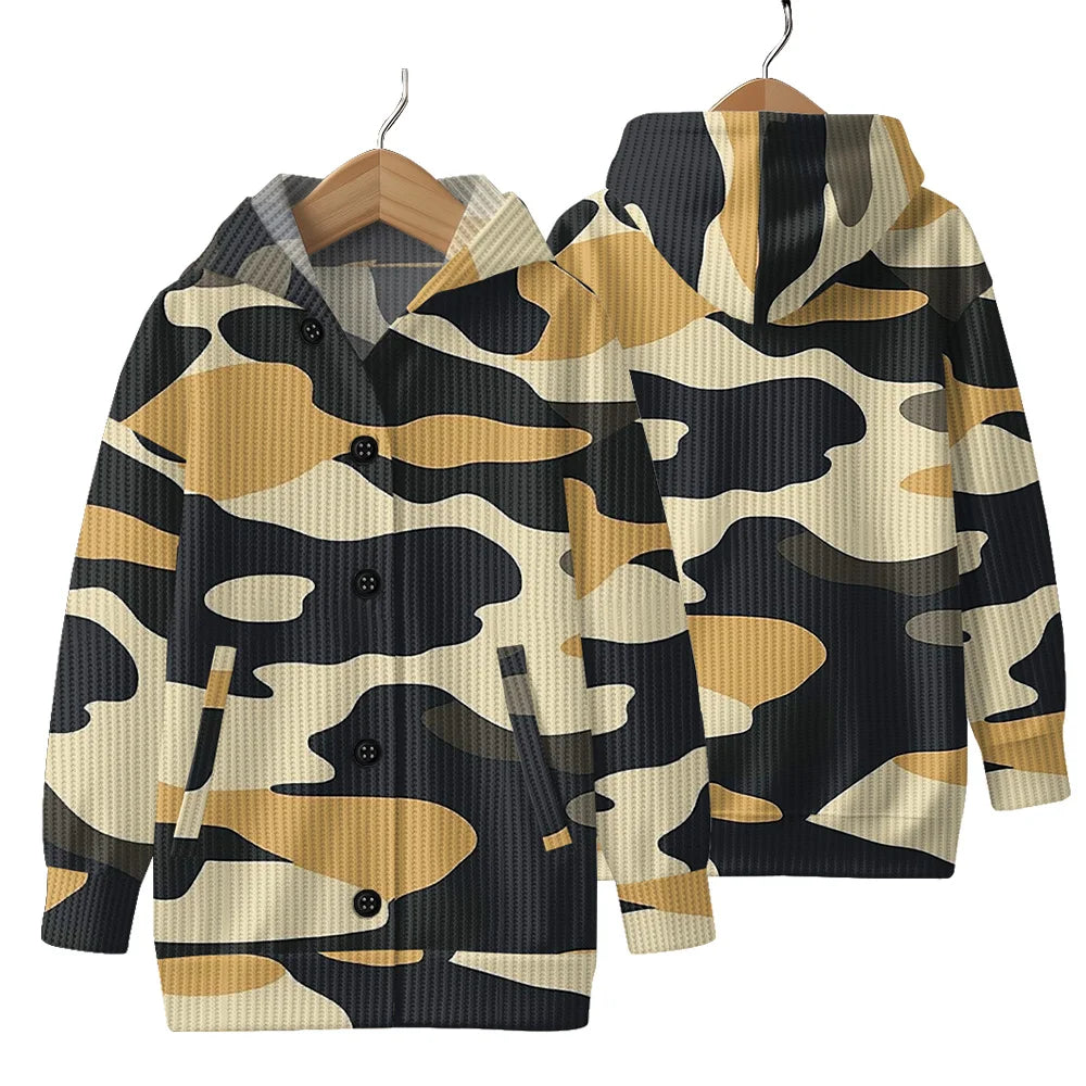 Trendy Camouflage Hooded Cardigan Coats Soft Button-Up Front All-Season Comfort for Outdoor & Indoor Wear Durable Casual Style