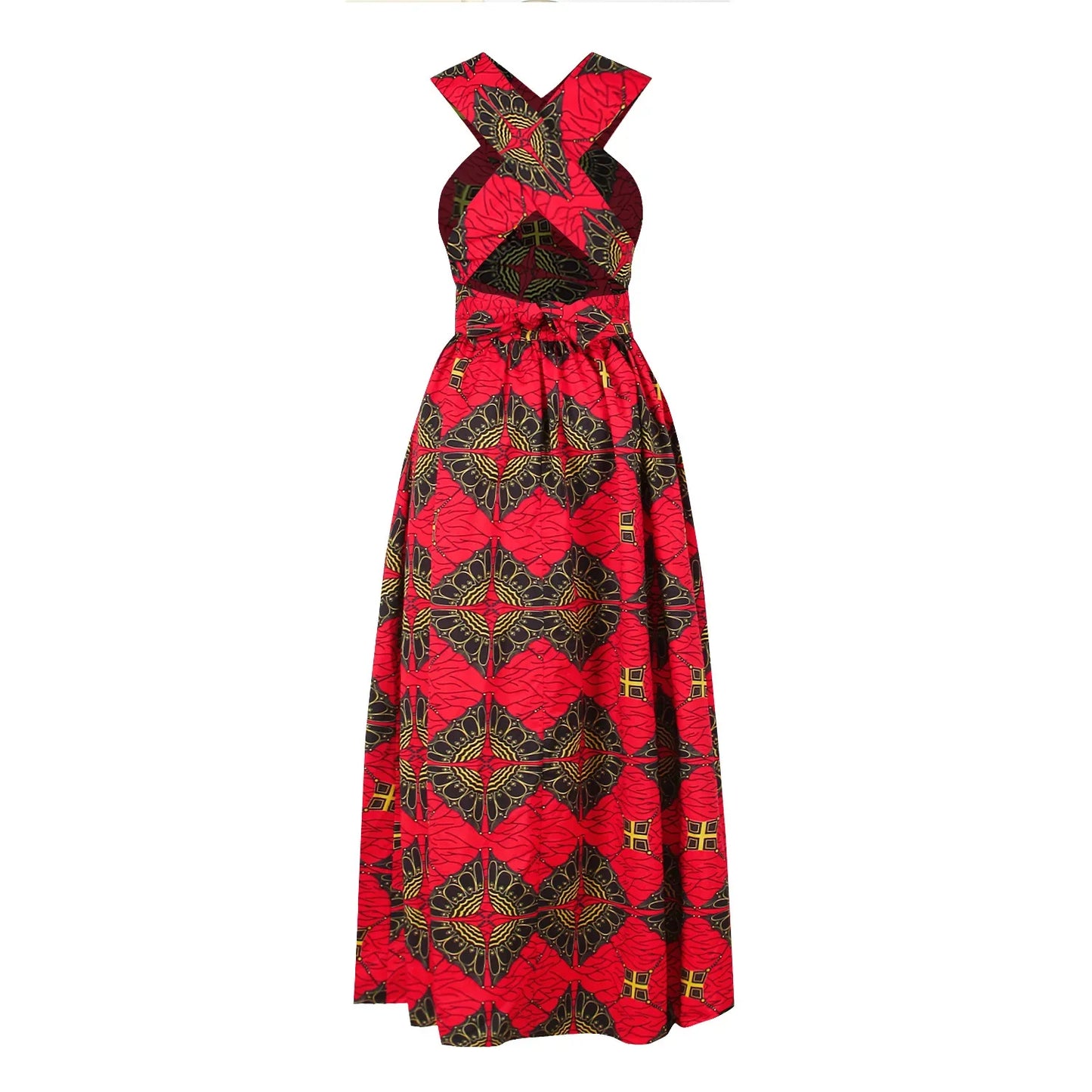 African National Sexy Sleeveless Women Dress Fashion Off Back Print Lady Party Dresses Vintage Casual Long Dress Africa Clothing