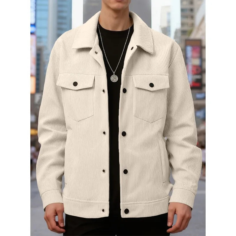Men's Corduroy Trucker Jacket Casual Button Down Long Sleeve Lapel Collar Pocketed Coat for Daily Wear Streetwear Outfits