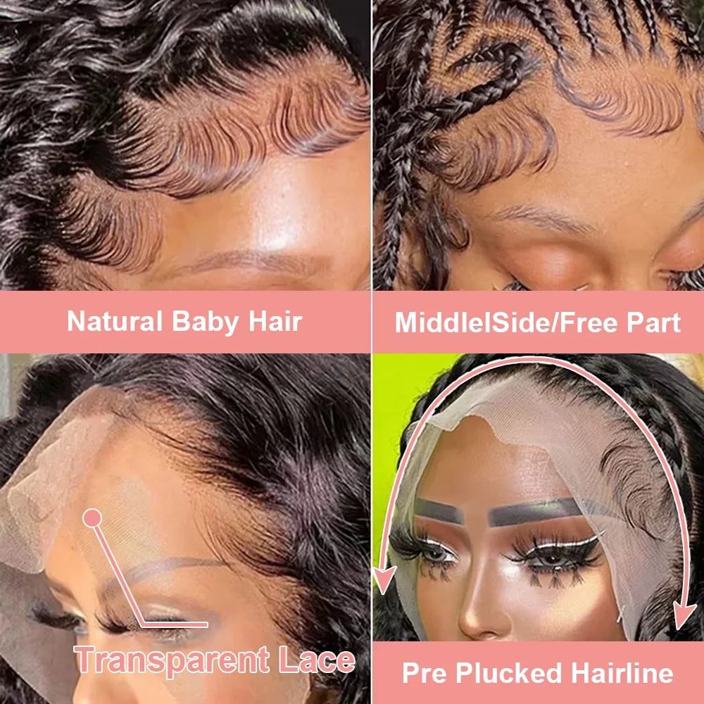 300% High Density Burmese Curly Lace Front Human Hair Wigs HD Transparent 13x6 13x4 Deep Wave Lace Frontal Wig Real Virgin Hair 40 46 Inch Water Wave Human Hair Wigs For Women Preplucked Hairline