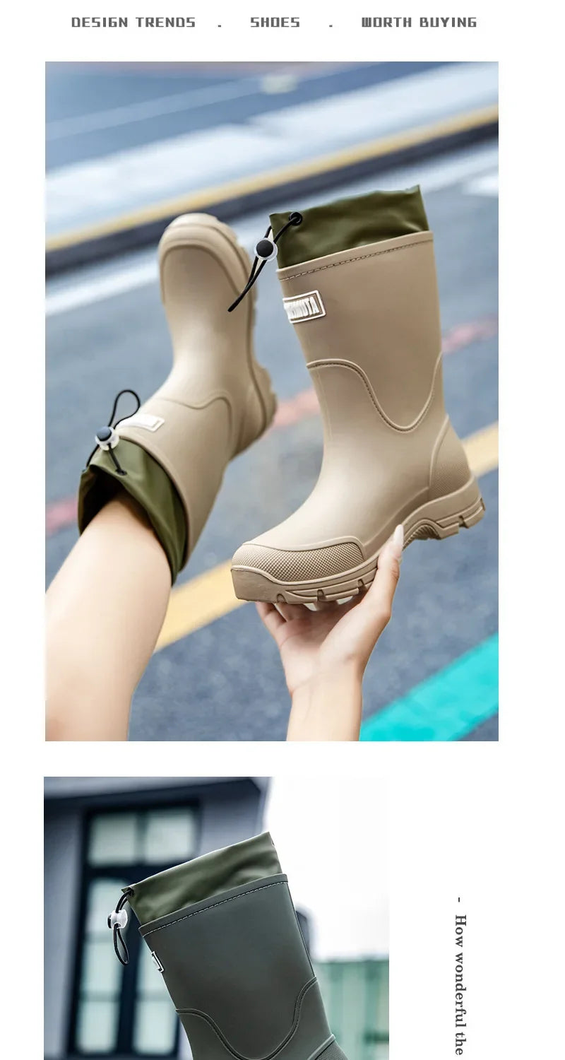 Men's Lightweight Waterproof Fishing Rain Boots Anti-slip Wear-resistant PVC Boot Tube round Toe EVA Insole Plain Color Adult
